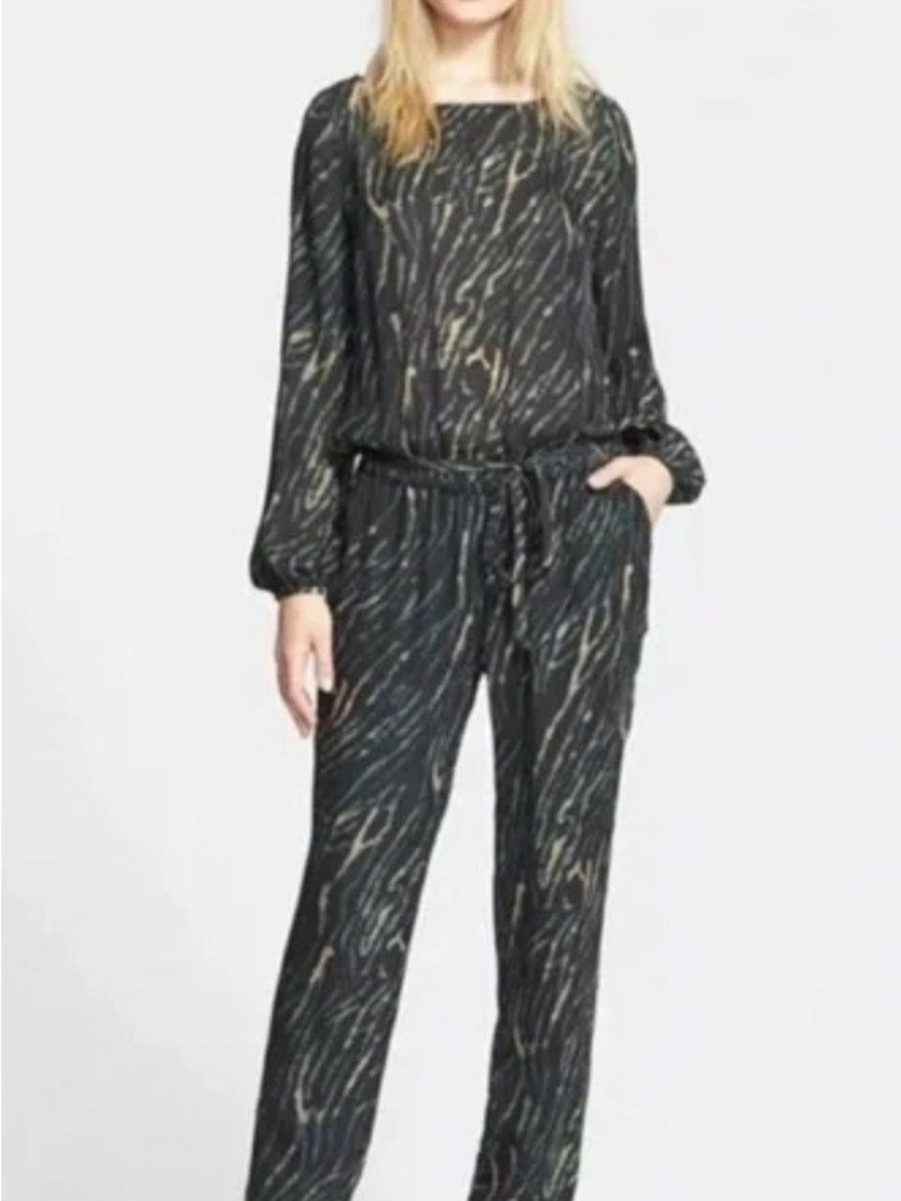 NWOT Haute Hippie Silk Long Sleeve Jumpsuit Zebra Animal Print XS $425 MSRP